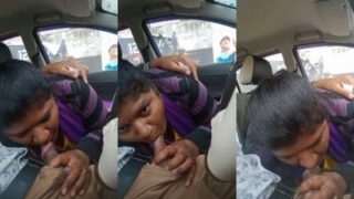 Istri Main Sama Suami Di Mobil, Sambil Suami Tamil-nya Ngisep Kontol